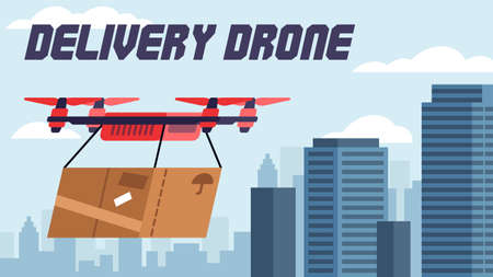 Vector illustration of delivery drone delivering a packageのイラスト素材