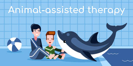 Vector illustration conduct of Animal-assisted therapy sessionのイラスト素材