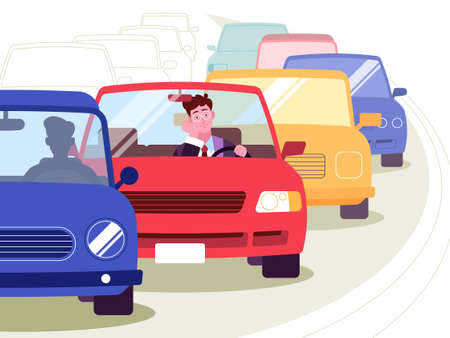 Vector illustration of traffic jam in the cityのイラスト素材