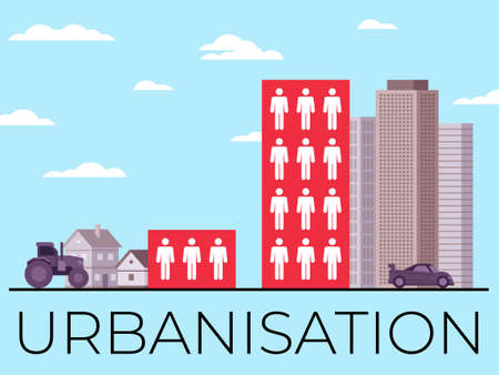 Vector illustration demonstrating urbanization and its consequencesのイラスト素材