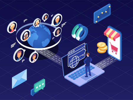Isometric vector illustration of traffic arbitrage, a business modelのイラスト素材