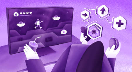 Colourful flat illustration of video games in the brain