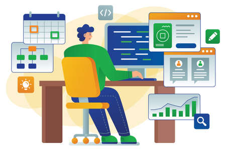 Developer flat vector illustration shows a developer - software