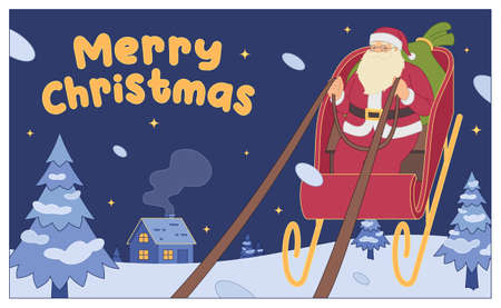 Merry Christmas flat vector illustration with happy Santa Clausのイラスト素材