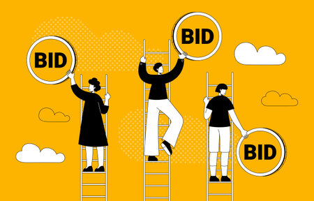 An auction flat vector illustration, who buyのイラスト素材