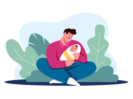 Happy young father illustration in flat vectorのイラスト素材