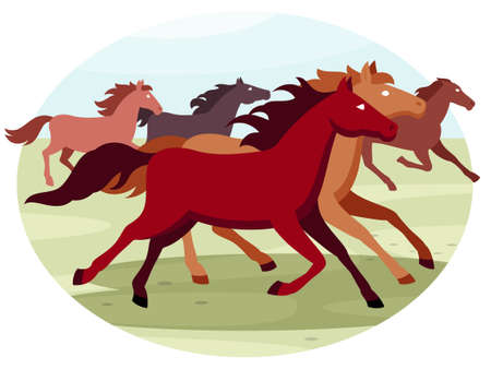 Wild horses flat vector illustration beautiful wild horsesのイラスト素材