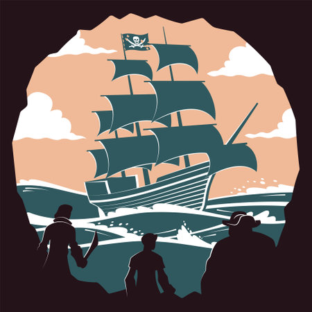 A pirate ship flat vector illustration the Jolly Rogerのイラスト素材