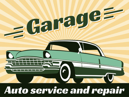 Vintage poster flat vector illustration a retro carのイラスト素材