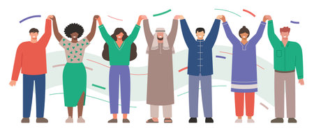 Unity in diversity flat vector illustration of people standing togetherのイラスト素材