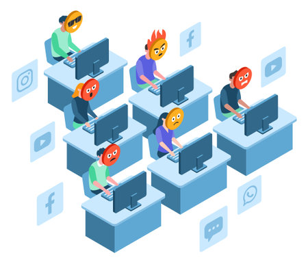 bot farm colorful vector illustration in isometric styleのイラスト素材