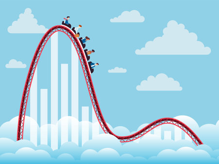 Business people on the roller coaster falling down because of bear marketのイラスト素材