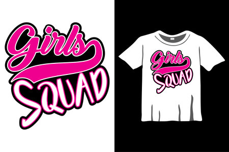 Girls Squad. Girl's friendship Quote. Woman friendship quote. Vector t-shirt iron-on design with Girl squad script text. Red and blush pink handwritten modern calligraphy phrases wのイラスト素材