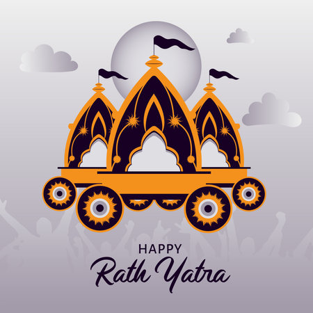 Shree Jagannath Rath Yatra illustration of Lord Jagannath, Balabhadra and Subhadra on temple on chariotのイラスト素材