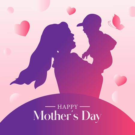 Happy mother's day greeting card. Silhouette of mother and child. Vector illustration.のイラスト素材