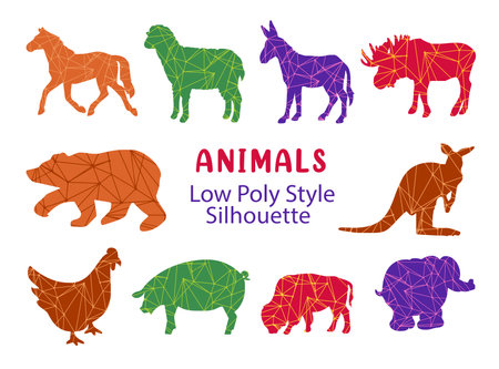 Animals Silhouette In Low Poly Line Styleのイラスト素材