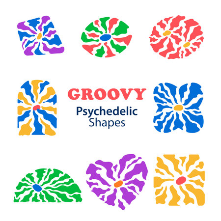 Groovy Psychedelic Shapes For Modern Background Design Elements in 90s Styleのイラスト素材