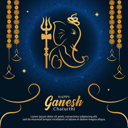 Happy Ganesh Chaturthi festival of India greeting card design. . Indian Festival Backgroundのイラスト素材
