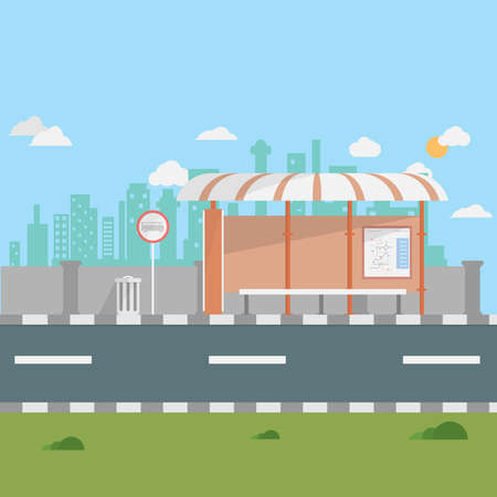 Bus Terminal at Morning Backgroundのイラスト素材