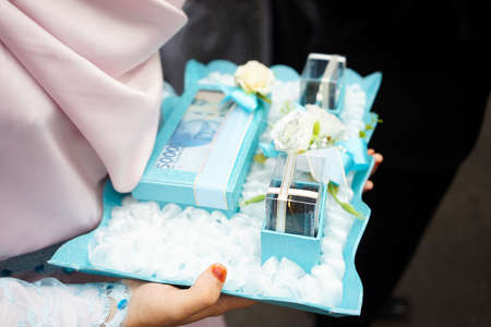 Wedding Party with Flower Decoration | Money with Floral Decorations, Gift for Marriedの写真素材