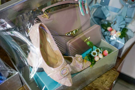 Wedding Party with Flower Decoration | Bag and Shoes Gift for Marriedのeditorial素材