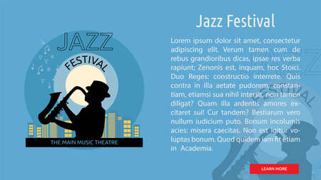 Jazz Festival banner with a man playing trumpet and copy space for text illustration.のイラスト素材