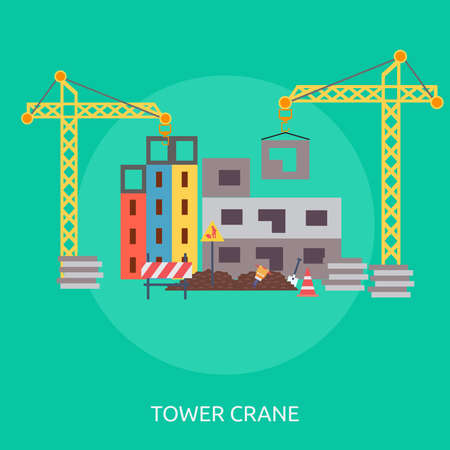 Tower Crane laying blocks to a building illustrationのイラスト素材