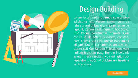 Design Building Conceptual Design like hardhat, ruler and plansのイラスト素材