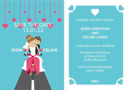 Template Wedding Invitation with the couple having a road trip.のイラスト素材