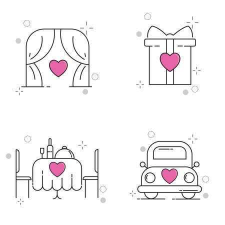 Wedding Icons Set with Outline Styleのイラスト素材
