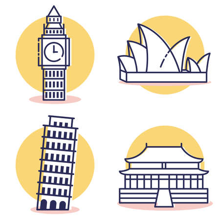 Travel and Destination Icons Set with Outline Styleのイラスト素材