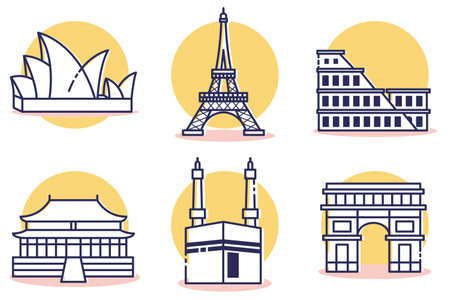 Travel and Destination Icons Set with Outline Styleのイラスト素材