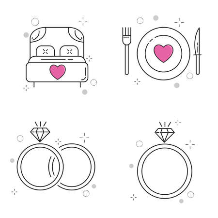 Wedding Icons Set with Outline Styleのイラスト素材