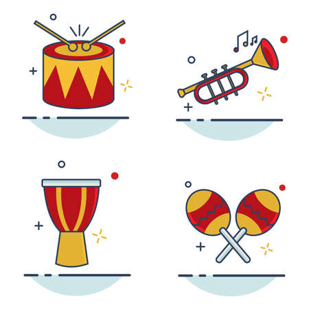 Carnival Icon Set With Outline Filled Styleのイラスト素材