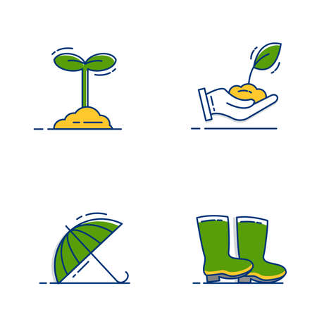 Gardening Icons Set with Outline Filled Styleのイラスト素材