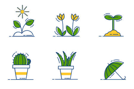 Gardening Icons Set with Outline Filled Styleのイラスト素材