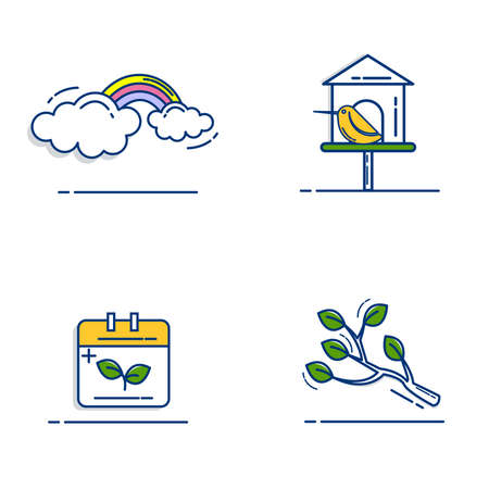 Gardening Icons Set with Outline Filled Styleのイラスト素材