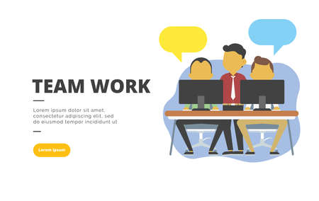 Team Work flat design banner illustration concept for digital marketing and business promotionのイラスト素材