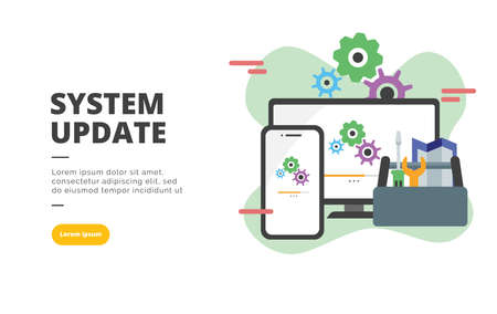 System Update flat design banner illustration concept for digital marketing and business promotionのイラスト素材