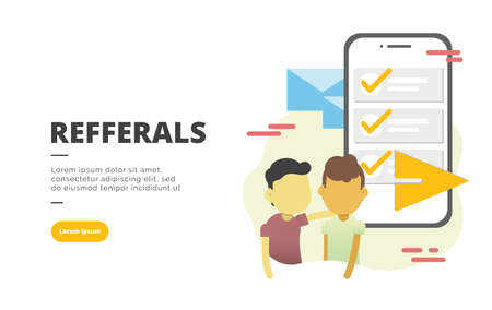 Referral Marketing flat design banner illustration concept for digital marketing and business promotionのイラスト素材