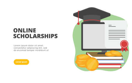 Online Scholarships flat design banner illustration concept for digital marketing and business promotionのイラスト素材