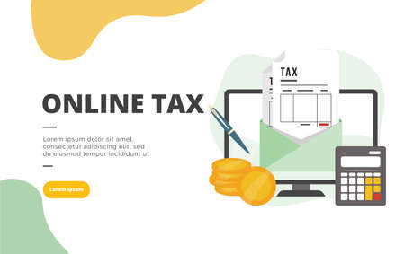 Online Tax flat design banner illustration concept for digital marketing and business promotionのイラスト素材