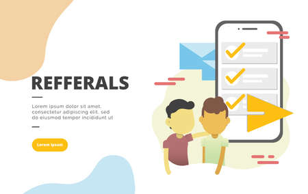 Referral Marketing flat design banner illustration concept for digital marketing and business promotionのイラスト素材