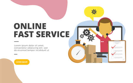 Online Fast Service flat design banner illustration concept for digital marketing and business promotionのイラスト素材