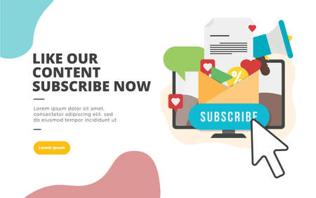 Like our Content Subscribe Now flat design banner illustration concept for digital marketing and business promotionのイラスト素材