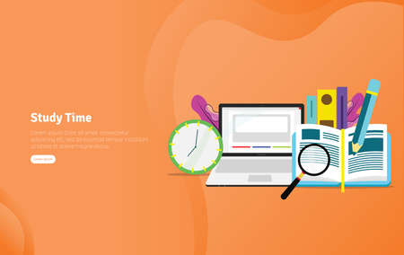 Study Time Students Concept Educational and Scientific Illustration Banner, Suitable For Wallpaper, Banner, Background, Card, Book Illustration or Web Landing Page, and use for marketing, business or promotionのイラスト素材