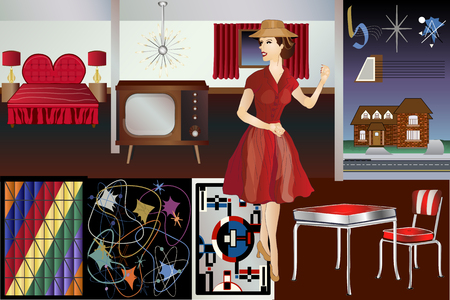 Mid Century Mod - Backgrounds Objects Furniture Character & Elementsのイラスト素材