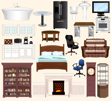 Modern furniture vector kit for print, web, apps, games, media.のイラスト素材