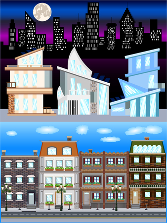 Downtown Residential Buildings Scene Vector Illustration Collectionのイラスト素材