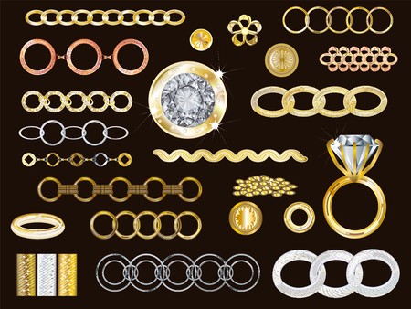 14k Gold, White Gold, Rose Gold & Silver Jewelry Vector Collectionのイラスト素材